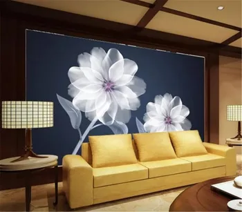 

3d Wallpaper New Chinese Style Hand Drawn Dreamy White Flowers Indoor TV Background Wall Decoration Mural Wallpaper