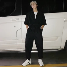 Повседневный мужской комбинезон с коротким рукавом в стиле хип-хоп, модные армейские зеленые хлопковые комбинезоны цвета хаки, мужские винтажные брюки-карго DS50402