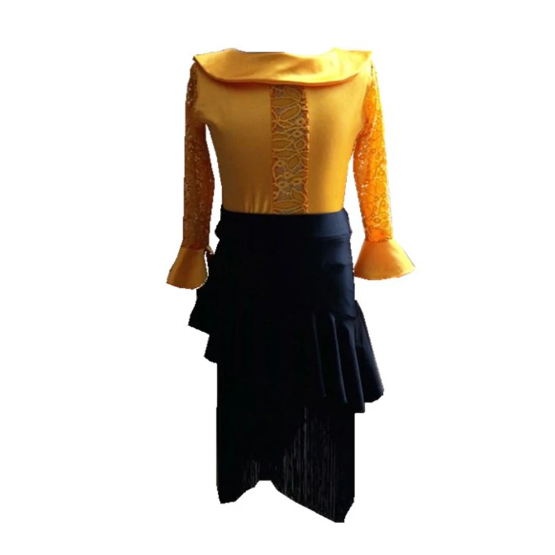 

Slim Latin Dress For Kids Long Sleeve Cha Cha Tango Salsa Fringe Dresses Girls Tassel Samba Rumba Perform Team Dancewear DC1479