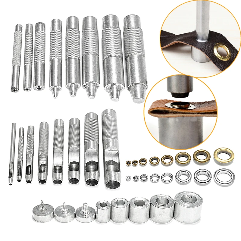 

8Sizes Banner - 3.5-17mm Eyelet Punch Die Tool Set for Leather Craft Clothing Grommet