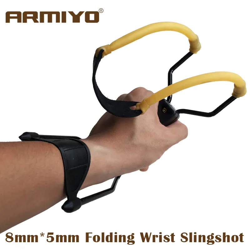 

Armiyo Powerful Hunting Fishing Folding Wrist Slingshot Target Shooting With Rubber Band Leather Catapult Paintball Arrows Bow