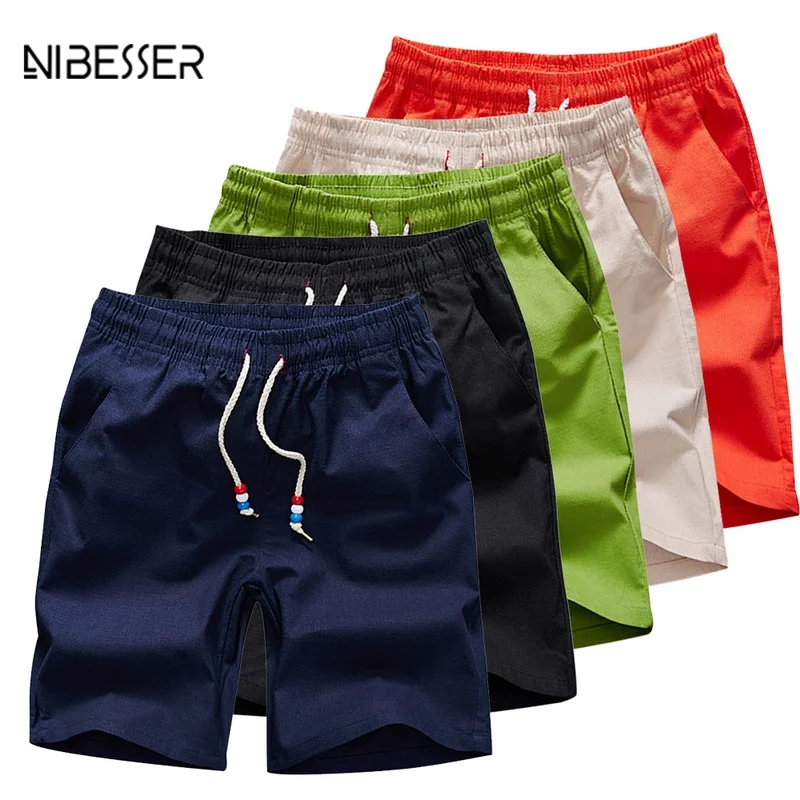 NIBESSER Brand Cotton Summer Men's Beach Shorts Breathable Plus Size