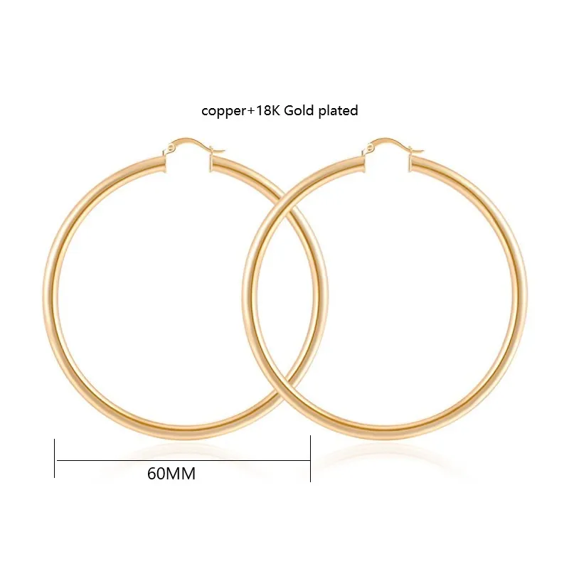 Classic Simple Gold Color Round Smooth Circle Hoop Earrings for Women Jewelry 60mm Factory Price ZK40