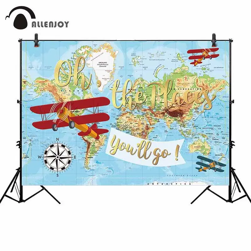 

Allenjoy photography backdrop travel around the world aircraft fly background photo studio boy party photocall photophone decor