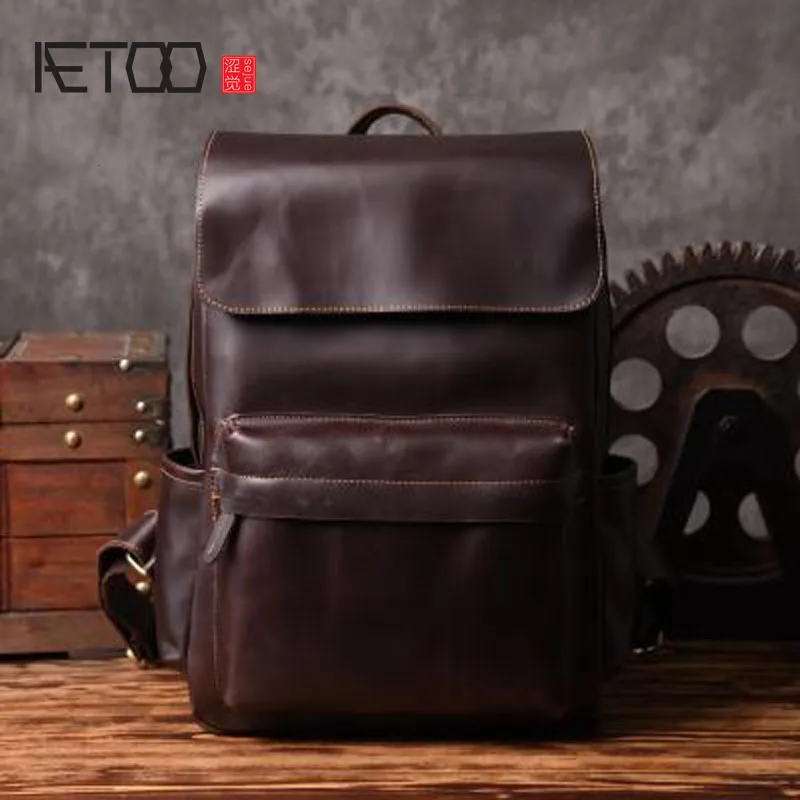 

BJYL Europe and the United States retro shoulder bag men travel backpack leisure first layer leather computer bag school style