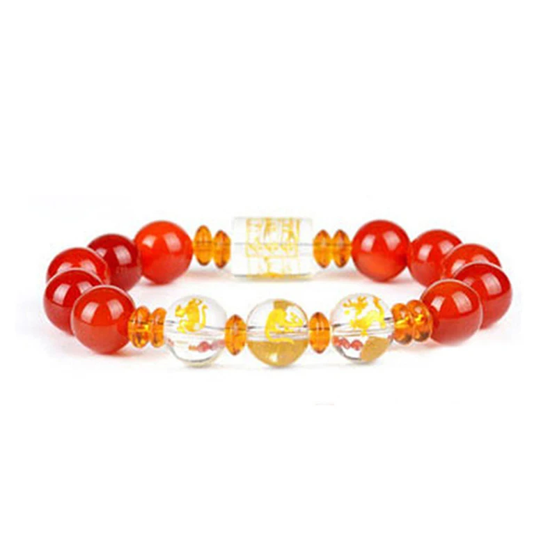 

Feng shui Crystal red agate Three Chinese Zodiac Triad bureau Bracelet Wealth & Good Luck bead Gemstone lucky mascot Bracelet