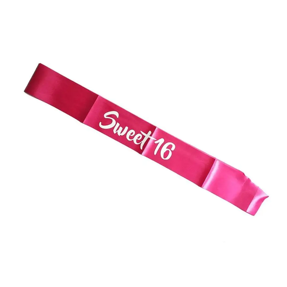 White Pink Sweet 16 Princess Birthday Sash Girls 16th Birthday Party Decoration Supplies Favor Gifts - Цвет: Hot pink