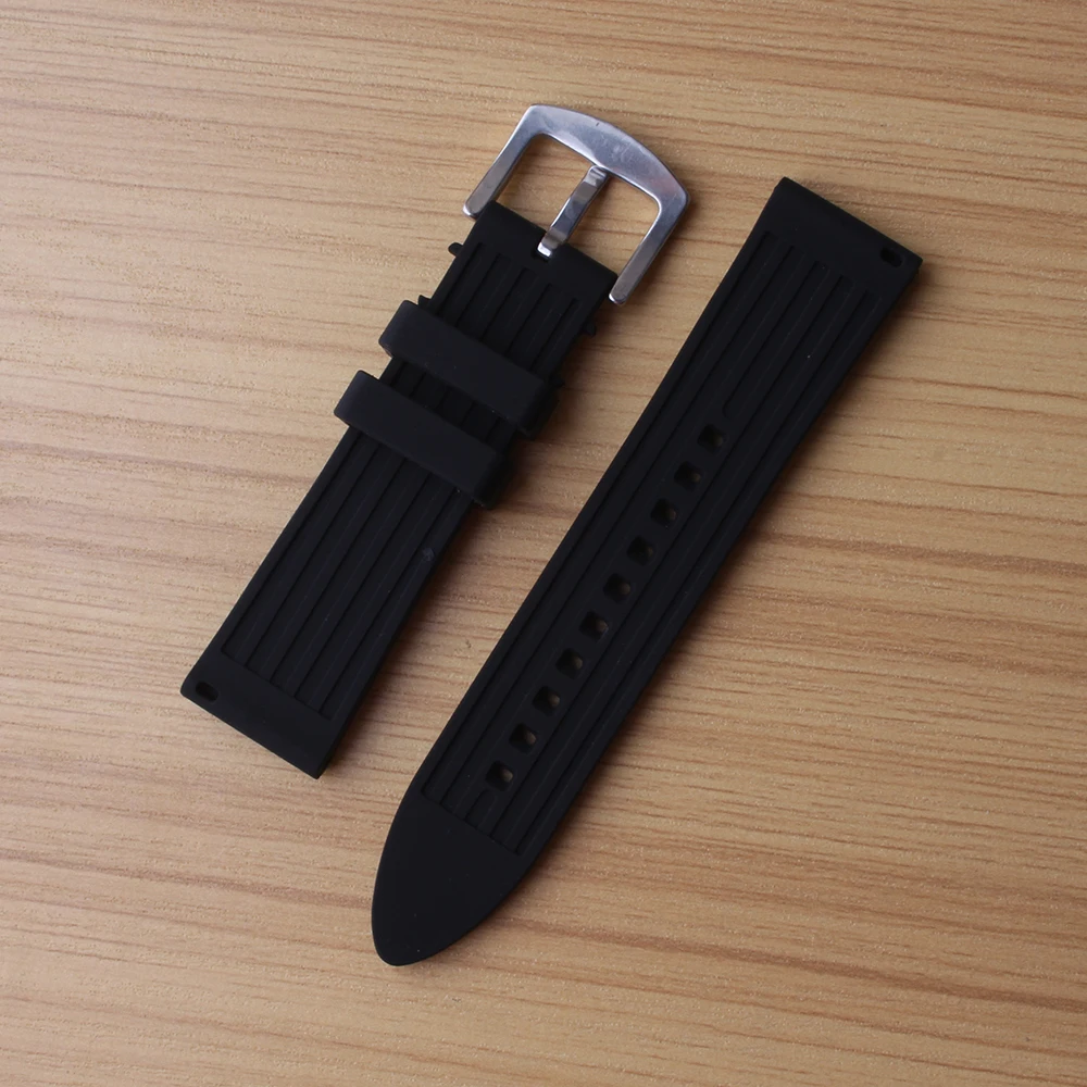 

22mm Black Silicone Rubber Watchbands Bracelet Wrist Strap Soft for Men Sport Watches men women Waterproof Special new accessory