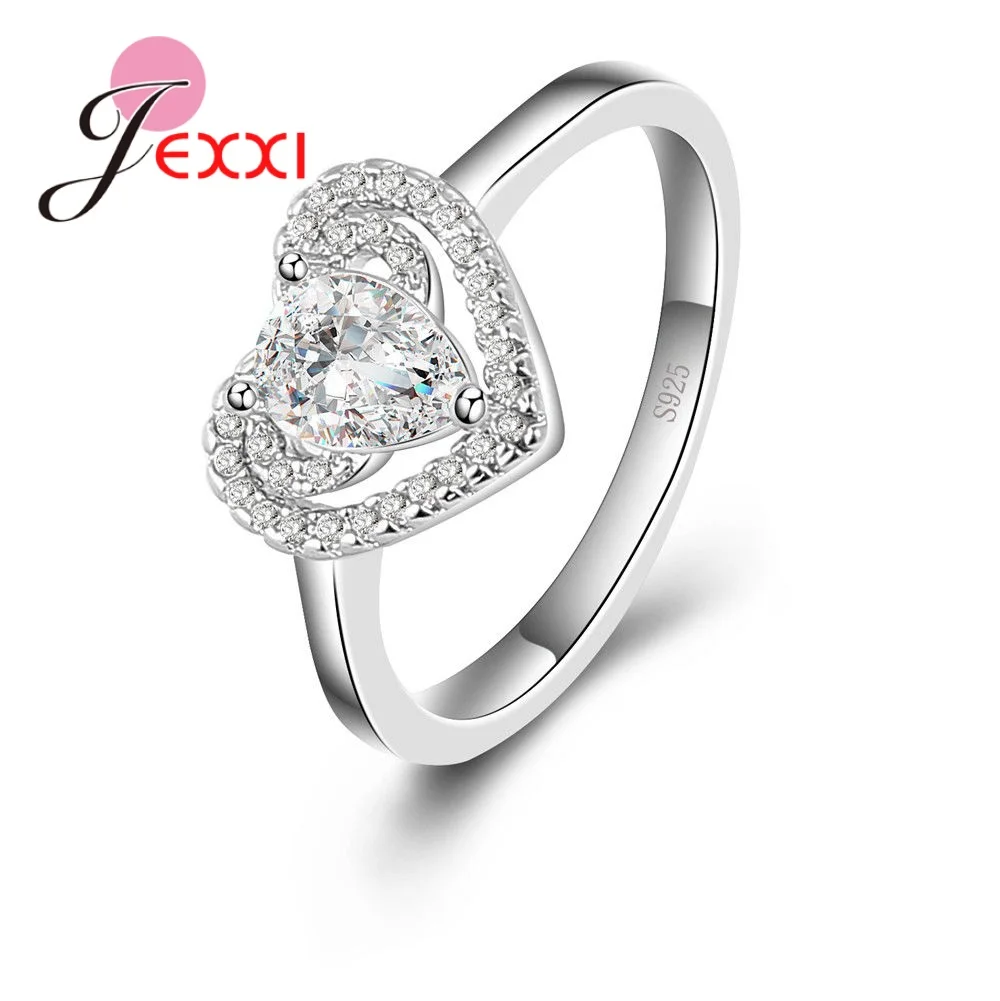 

Romantic High Quality Elegant Temperament Heart 100% 925 Sterling Silver Crystal Ring for Women Engagement Jewelry Gift