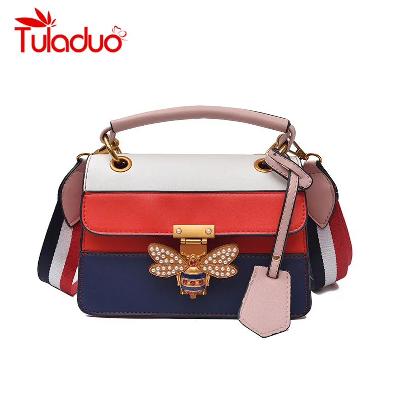 

Little Bee Women Handbags Pearl Patchwork PU Leather Bags Panelled Fashion Lady Crossbody Bags Designer Splicing Lady Bag Summer