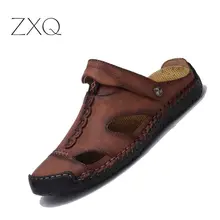 Новые летние сандалии мужские дышащие сандалии из натуральной кожи высокого качества Мужская обувь на плоской подошве размера плюс модная повседневная Пляжная мужская обувь