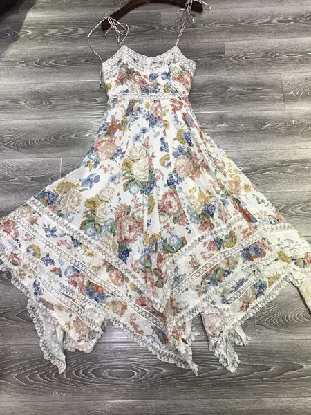 Женское цветочное кружевное кремовое платье с завязками на плечах и цветочным принтом - Цвет: Beige