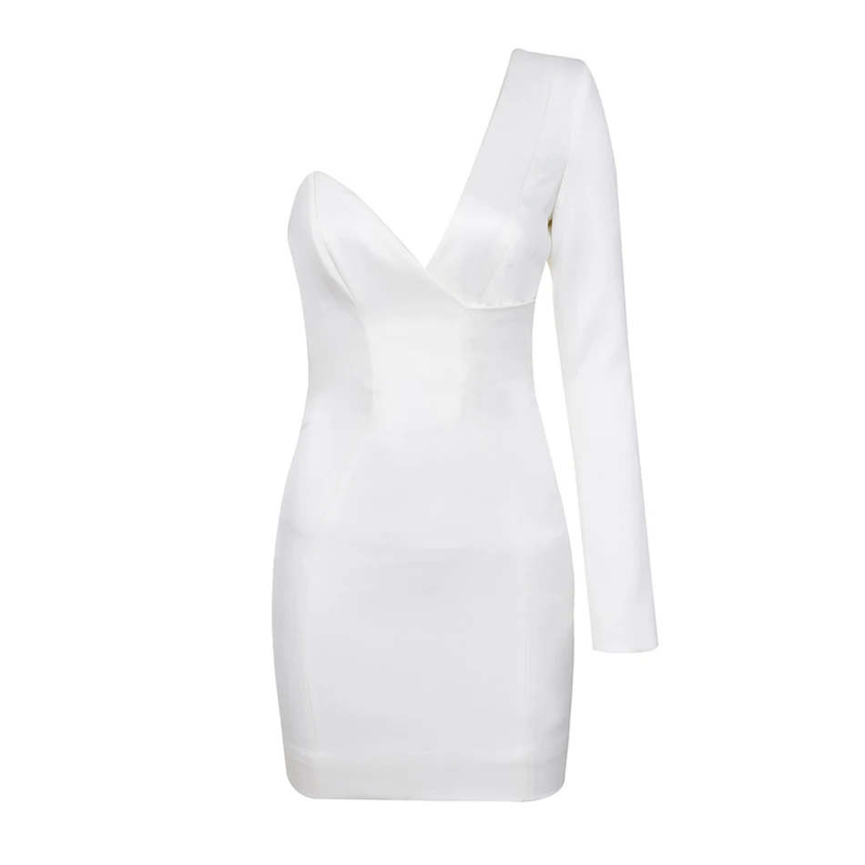 Высококачественное белое элегантное мини-платье с длинными рукавами на одно плечо Новое весеннее Клубное платье в обтяжку, праздничное платье Vestidos - Цвет: Белый