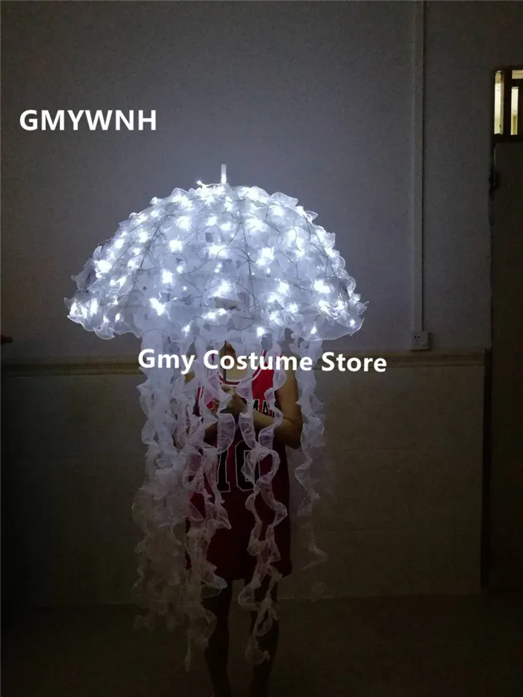 BC20 белый светодиодный светильник, костюмы для бальных танцев, сценические костюмы, зонтик, светящаяся Медуза, платье для вечеринки, шоу, светящиеся наряды, Рейв, ткань