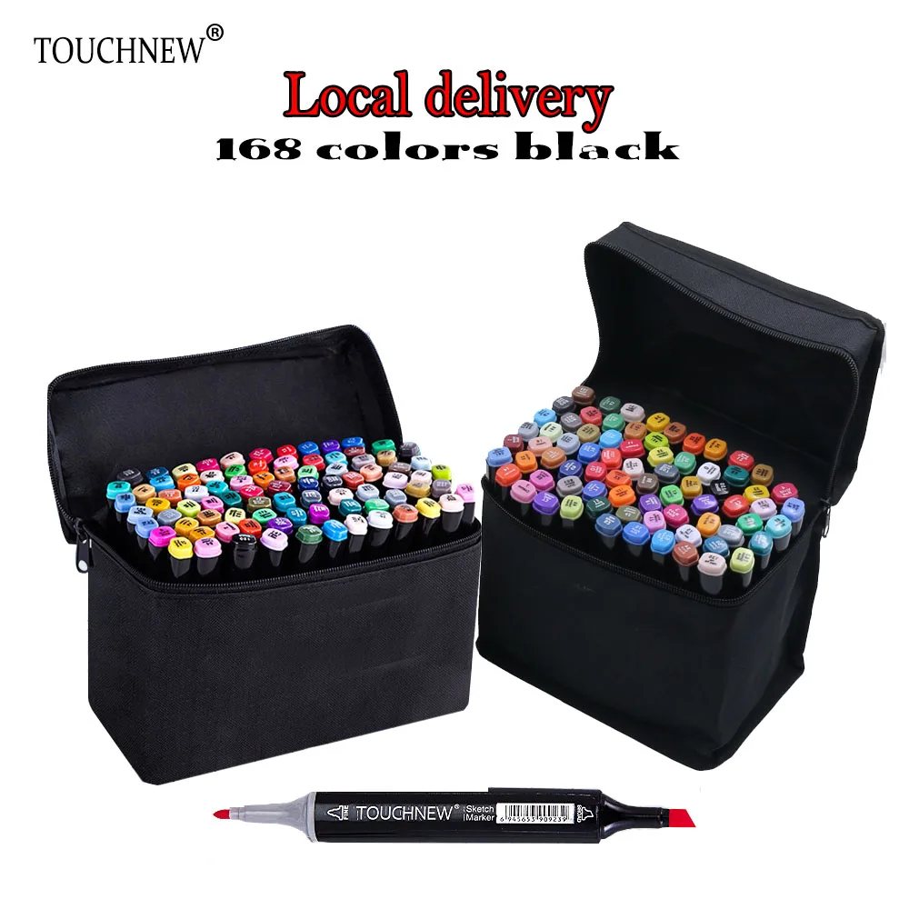 

TOUCHNEW 168 black Color Dual Head Art Marker Set Alcohol Sketch Markers Pen for Artist Drawing Manga Design Art Supplier