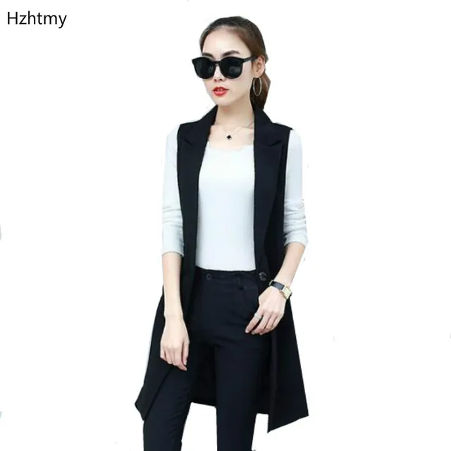 Gilet Veste Et Femmes Manteau Pour Printemps 2017 Long Manches Automne Nouveau Costumes Noir Casual Sans Oaq5UfW