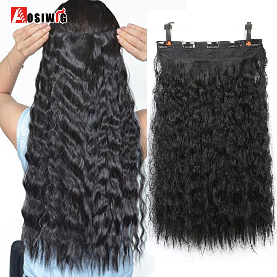

22" Water Wave Long Curly 5 Clip Hair Extension Heat Resistant Synthetic 9 Colors for Women Hair Extension AOSIWIG