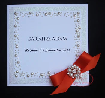 

HI1093 - Customized Luxury Glitter Wedding Invitation Card with Pearl Stickers