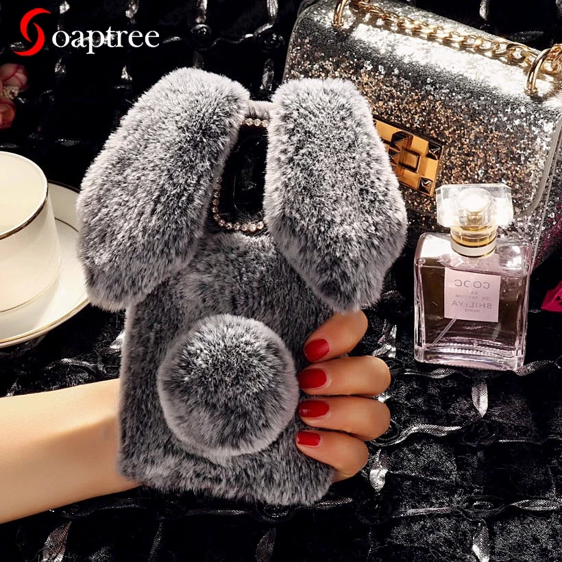 

Luxury Rabbit Fur Cases For Ulefone Power 3S 3 5 5S 2 S8 S7 Pro Case Coque For Ulefone Gemini Pro Mix 2 Metal Cute Furry Cover