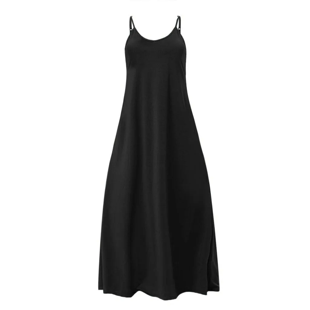 

JAYCOSIN clothes Womens Casual dress ladys high quality V Neck Sleeveless Pockets Ankle Length Party Dress