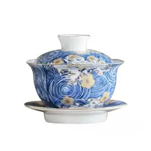 Горячая Ручная роспись синий и белый фарфор гайвань чайная чашка в китайском стиле чайный набор кунг-фу чайная посуда аксессуары для чая держатель для стакана Декор