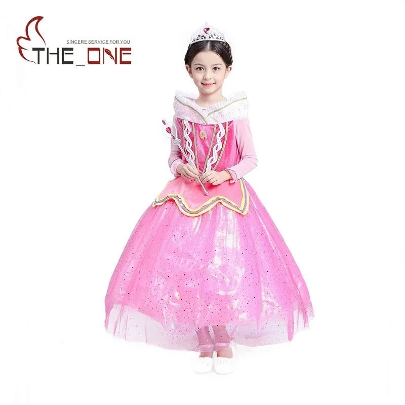 Girls Sleeping Beauty Princess Party Dresses Children Gorgeous Aurora Long Sleeve Cosplay Costume Clothing Kids Tutu