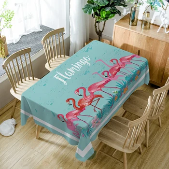 

Mediterranean Red Flamingo print Tablecloth Tropical Rainforest Plant Pattern Washable Polyester Fabric Rectangular Table Cloth
