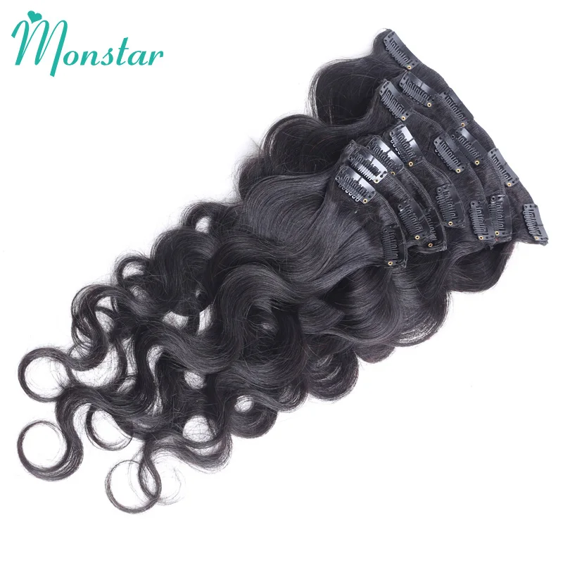 Monstar 7 шт. 120 г/компл. Клип В Пряди человеческих волос для наращивания объемной