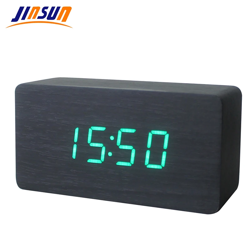 JINSUN Best High end Alarm Clocks Thermometer Wood Wooden LED Digital