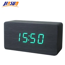 JINSUN Best High-end Alarm Clocks Thermometer Wood Wooden LED Digital Voice Table Clock Digital Clock Wekker KSW103-C-BK