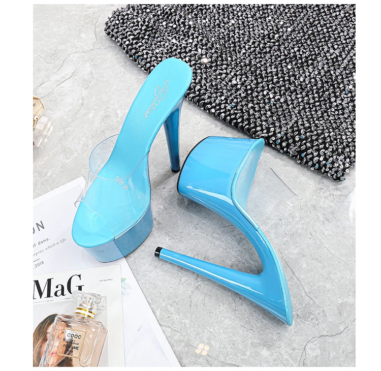 

Outside Slippers Women Shoes Summer 2019 Clear PVC Slipper Super High Heels 17cm Platform Sexy Slippers Big size 35-43 Fema