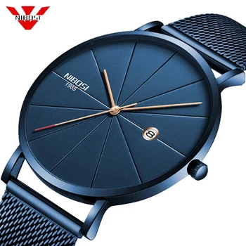 NIBOSI Men's Simple Top Brand Luxury Clock Slim Mesh Steel Waterproof Sport Quartz Watches