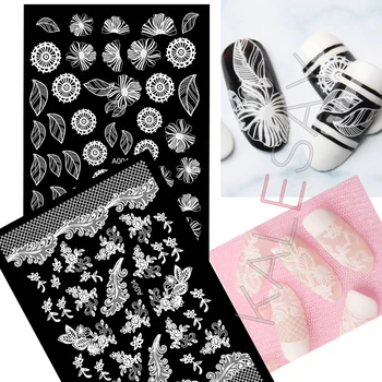 

White Lace Hollow Flowers Nail Sticker Manicure Design Stickers Decals Self Adhesive Transfer Foil Nails Art Sticker Decoration