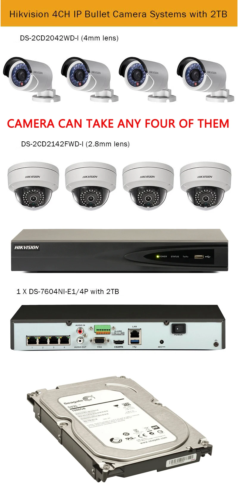 Комплект камеры Hikvision 4mp сети видеонаблюдения безопасности Системы DVR NVR IP-камера