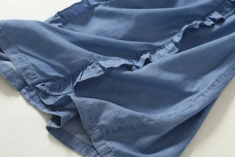 high waist sleeveless mini soft jeans dress frilled women ruffles casual summer sundress short denim beach dress cotton
