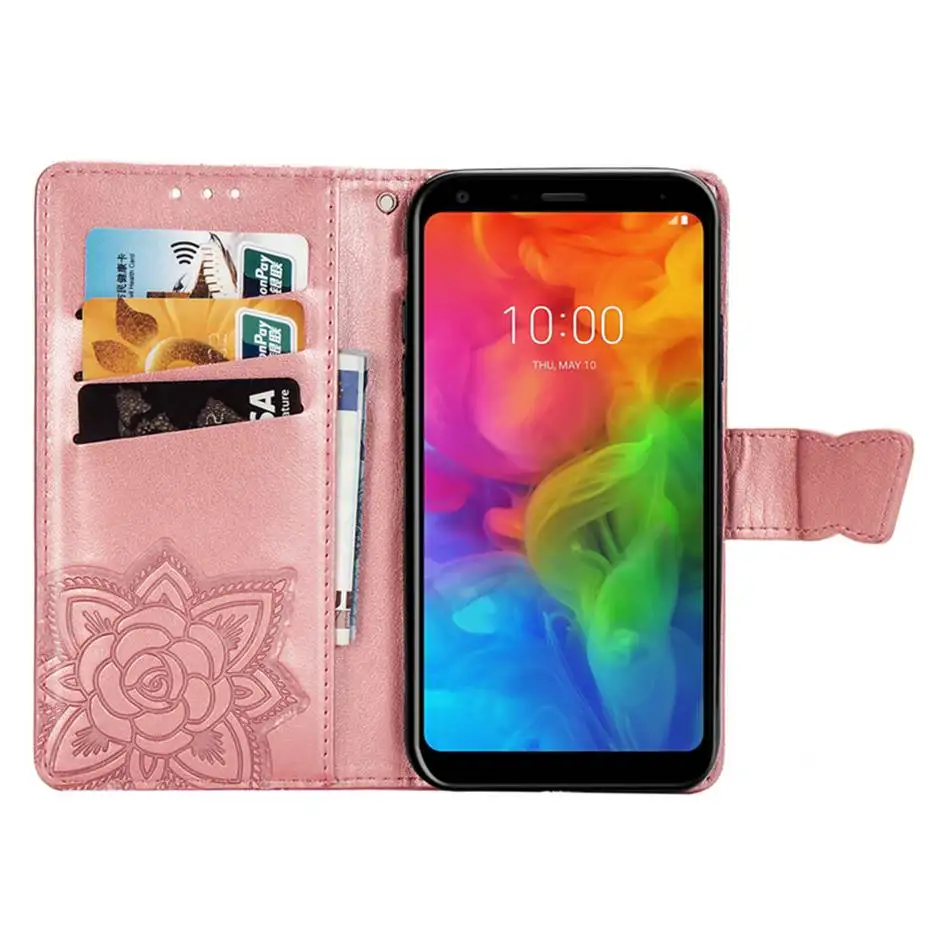 Флип кейс из искусственной кожи для LG Q7 2018 3D чехол с бабочкой телефона LMQ610EM LM Q610EM