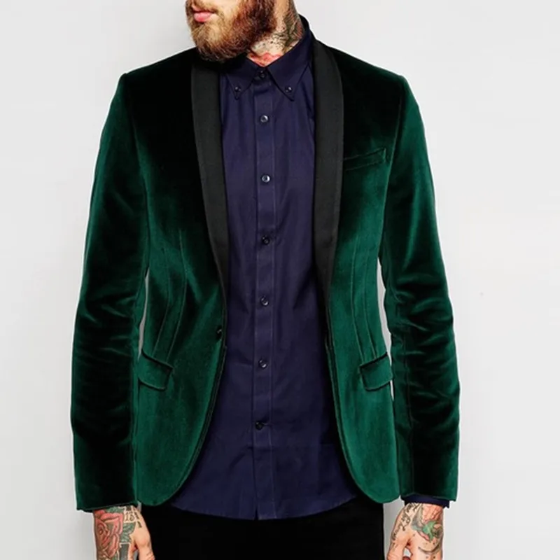 Groomsmen Shawl Black Lapel Groom Tuxedos Velvet Green Jacket Men Suits Wedding Best Man suit (Jack