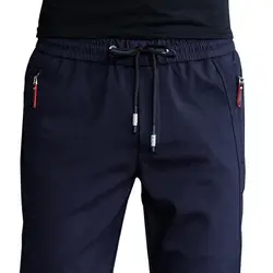 Мужская одежда 2018 повседневные мужские брюки с эластичной резинкой на талии полная Длина Slim Fit Черные джоггеры на молнии карман тонкие