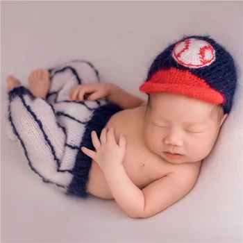 

Newborn Cap Knitted Baseball Hat Romper Baby Boy Sports Clothes Mohair Newborn Pants Set Photography Prop Outfit Bonnet Hat Prop
