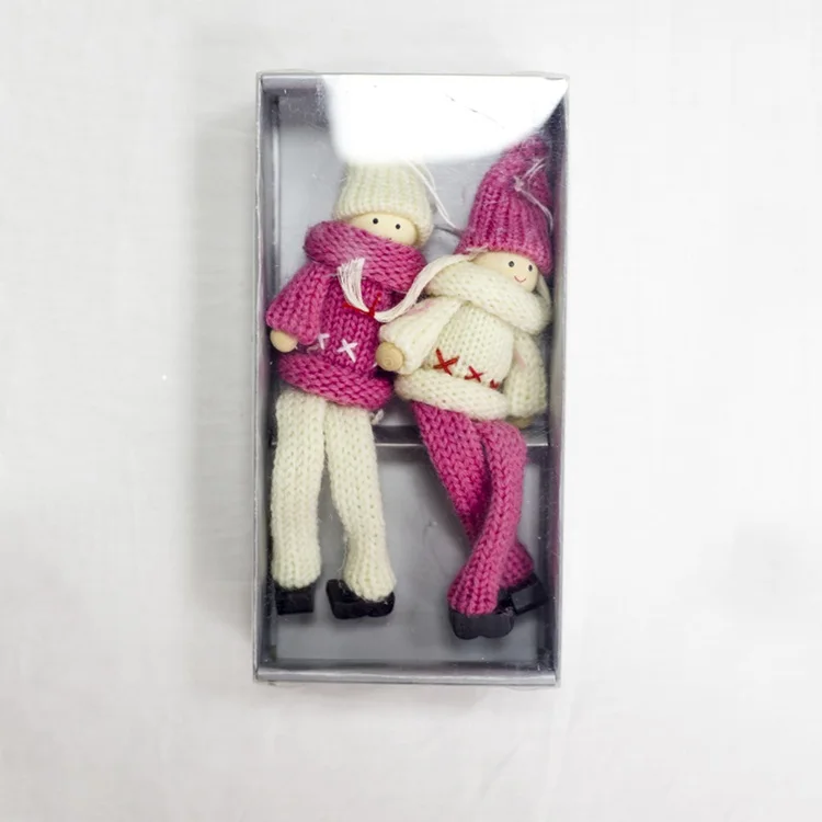 Fushia LAPHIL 2 шт Рождественские куклы с шарфом рождественские украшения для дома детей Рождественский подарок натальный кулон в виде дерева украшения - Цвет: Fushia