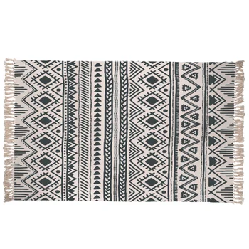 

Nordic Morocco Woven Cotton Linen Rug Geometry Pattern Tassels Carpet Living Room Bedroom Bedside Tatami Dust-proof Floor Mat