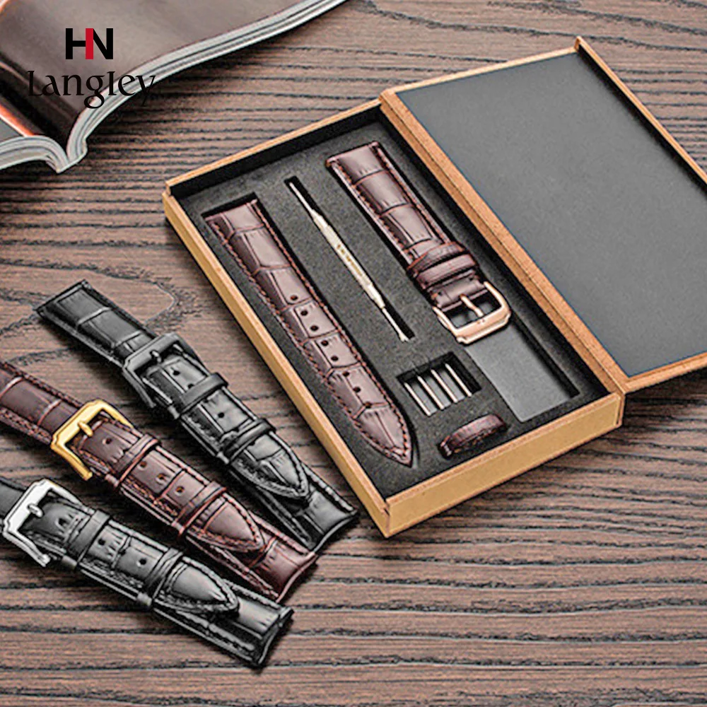 

Crocodile Texture Cowhide Watch Bands For Men Women Watches Straps Stainless Steel Buckle With Box Watch Accessories Watchbands