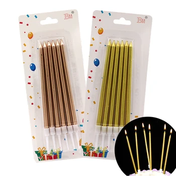 

6 PCS golden long pencil cake candle safe flames kids birthday party wedding cake candle home decoration favor supplies
