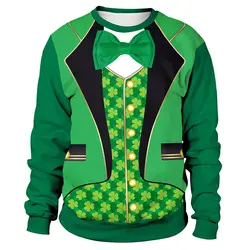 Зеленый Lucky Clover Leaf Поддельные 2 шт. кофты забавные толстовки пуловер 3d принт вечерняя футболка для мужчин женщин Осень Весна Топы