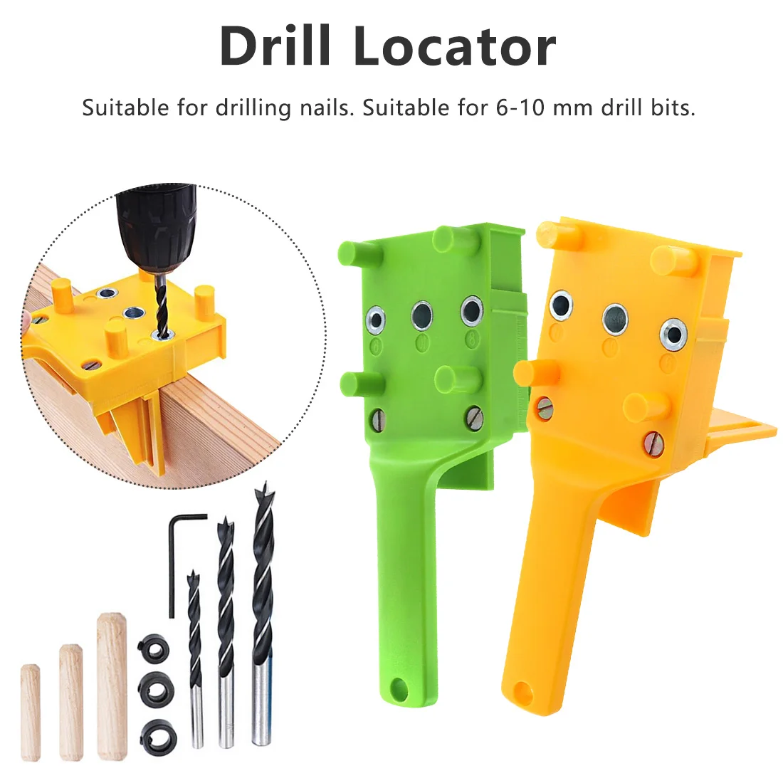 

Handheld Drill Guide with Metal Sleeve Wood Drilling Doweling Hole Saw Tools 6 8 10 mm Drill Bits Woodworking Dowel Jig fits