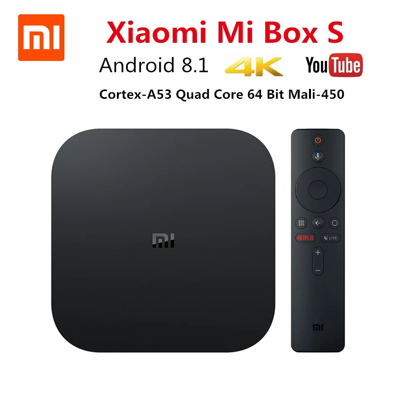 Xiaomi mi Box S глобальная версия 4K ТВ приставка Cortex-A53 четырехъядерный 64 бит Mali-450 Android 2 ГБ+ 8 Гб HD mi 2,0 Google BT4.2 ТВ приставка чехол