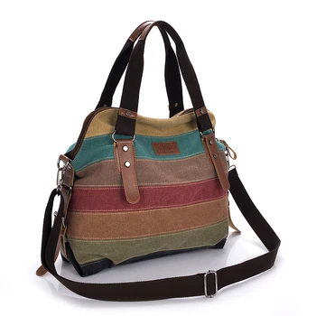 Women Canvas Striped Bags Large Capacity Crossbody Bag 1