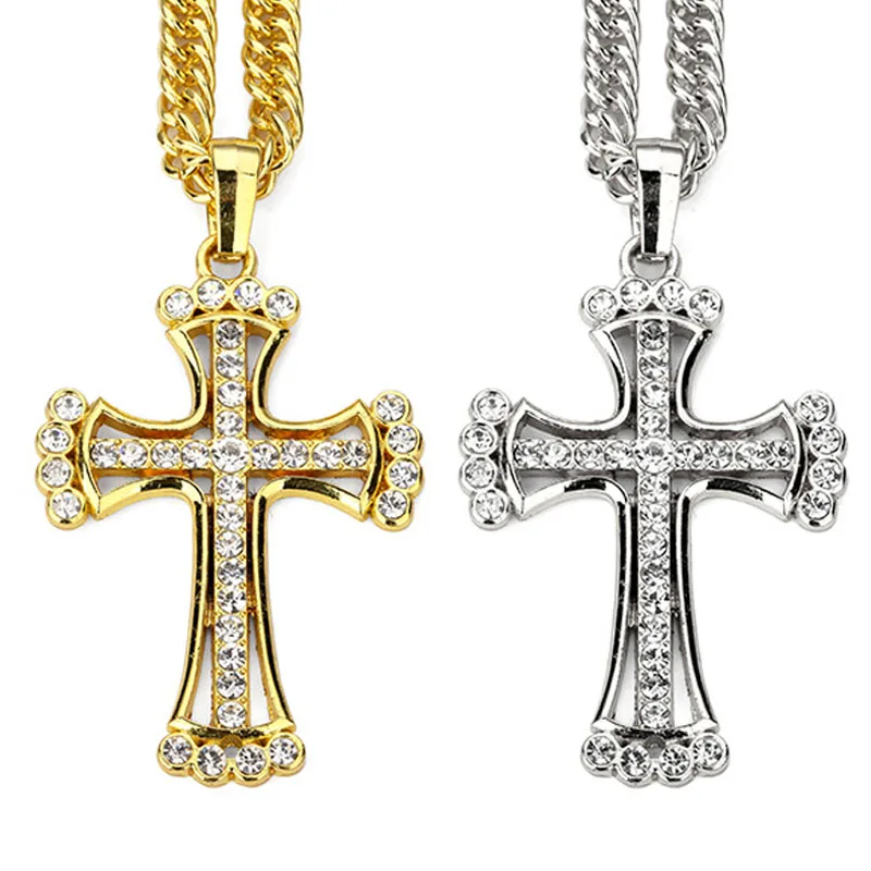 Women Short Necklace Gold Metal Chains Big Cross Pendant Fashion Jewelry Earring