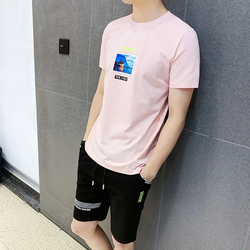 

2019 T-shirt Shorts Sets Men's Track Suits Summer Breathable Short Sportsuits Two Pieces Sets Tracksuit Male Casual Sportwear