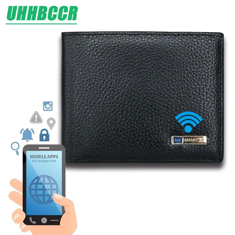 

UHHBCCR RFID Genuine Leather Men Smart Wallet 2018 Purse Anti-Thief Card Holders GPS Map Tracking